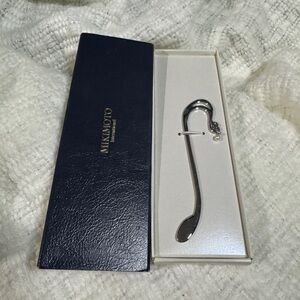 Mikimoto stainless steel Silver Bookmark with cultured Pearl Detail and box